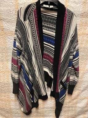 Cato Black White Blue Pink Geometric Open-Front Cardigan Size 18/20